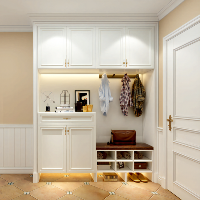 Luxury Generous European Modern Simple Wooden Clothing Shoes Storage Cabinet With Hooks