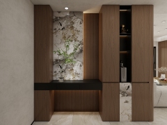 Luxury Home Customized Plywood Hallway Cabinet With Rock Board Background Wall