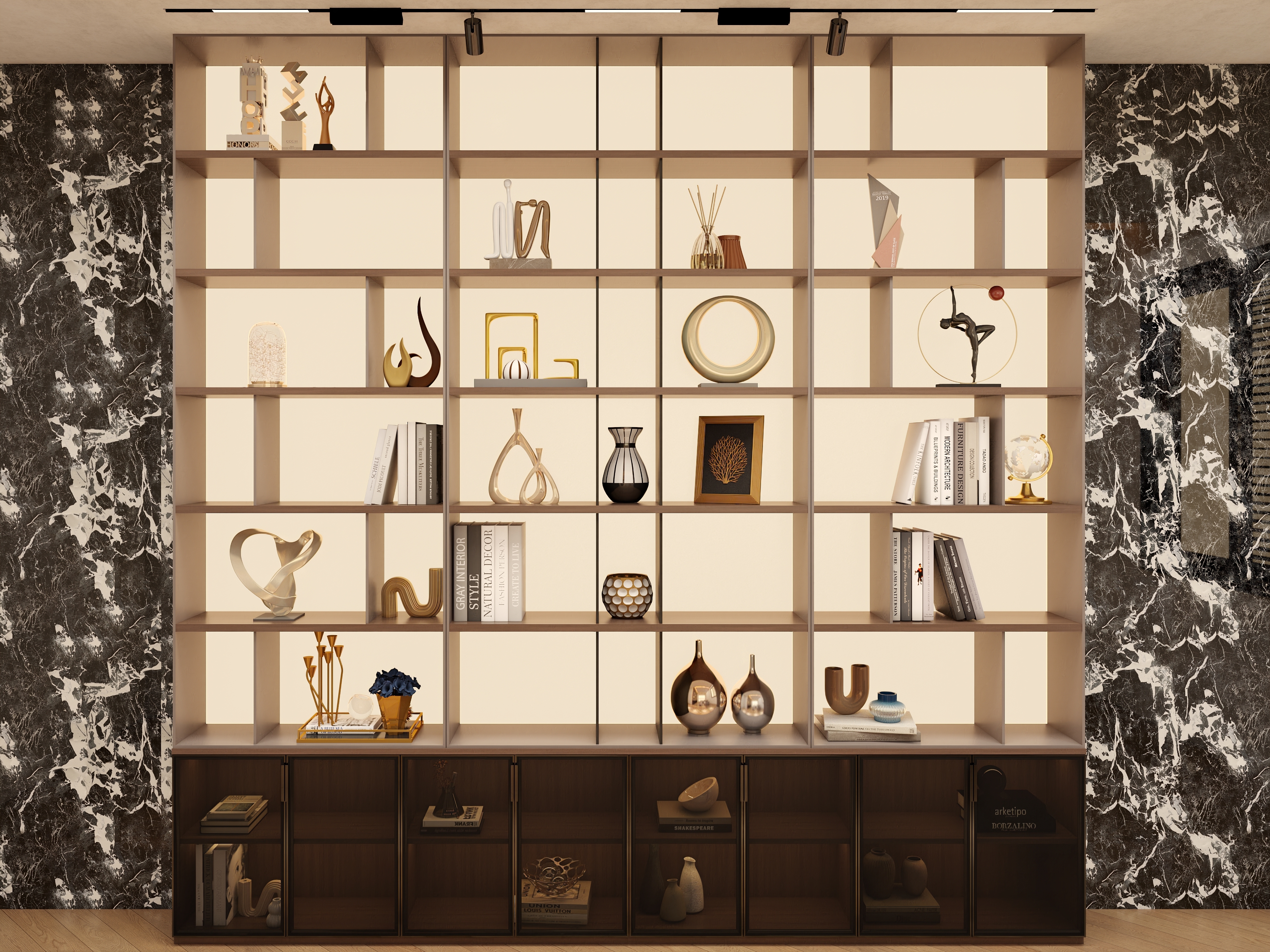 Tall Multi-layer Aluminum Universal Bookshelf With Glass Doors And Background Wall