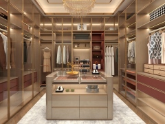 U Shaped Storage Wardrobe Design Luxury Walk in Wooden Closet Cabinets Cloakroom With Glass Design Wardrobes