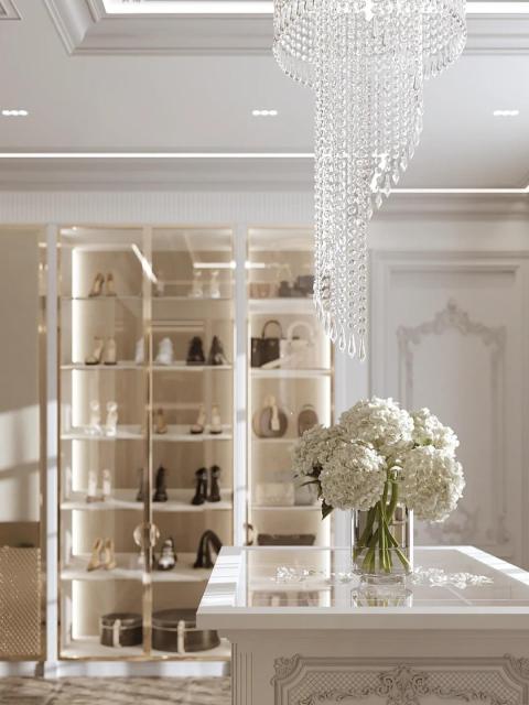 High End Customized Modern Style Walk-in Solid Wood Wardrobe with Lighting Design