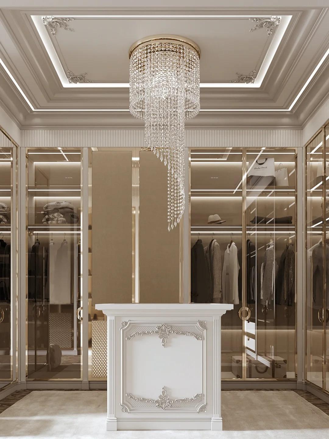High End Customized Modern Style Walk-in Solid Wood Wardrobe with Lighting Design