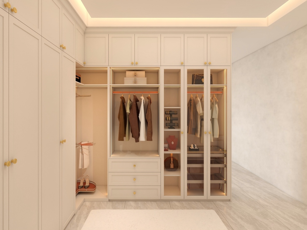 L Shape Plywood Wardrobe Furniture White Color Wooden Wardrobe Cabinet Closet For Private House
