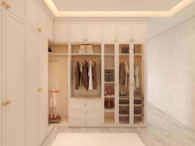 L Shape Plywood Wardrobe Furniture White Color Wooden Wardrobe Cabinet Closet For Private House
