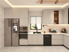 Modern Solid Wood and Melamine Kitchen Cabinets with Island, Economical Luxury Design Furniture Sets from China