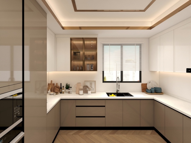 Commercial Walnut American Kitchen Cabinets Modern Smart Furniture for Home for Apartment Villa Kitchen