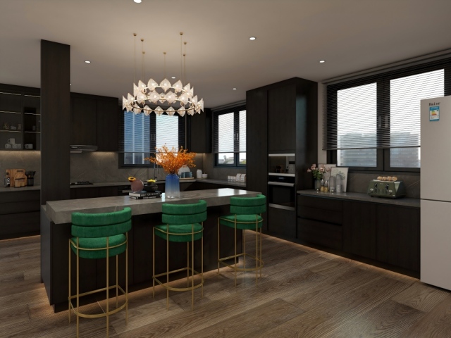 Custom Modern Italy Design Eco-Friendly Kitchen Cabinets Plywood Kitchen Island Includes Hinge for Villa Use