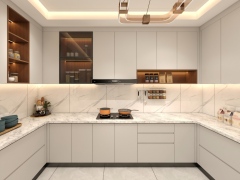 Modern Solid Wood and Melamine Kitchen Cabinets with Island, Economical Luxury Design Furniture Sets from China