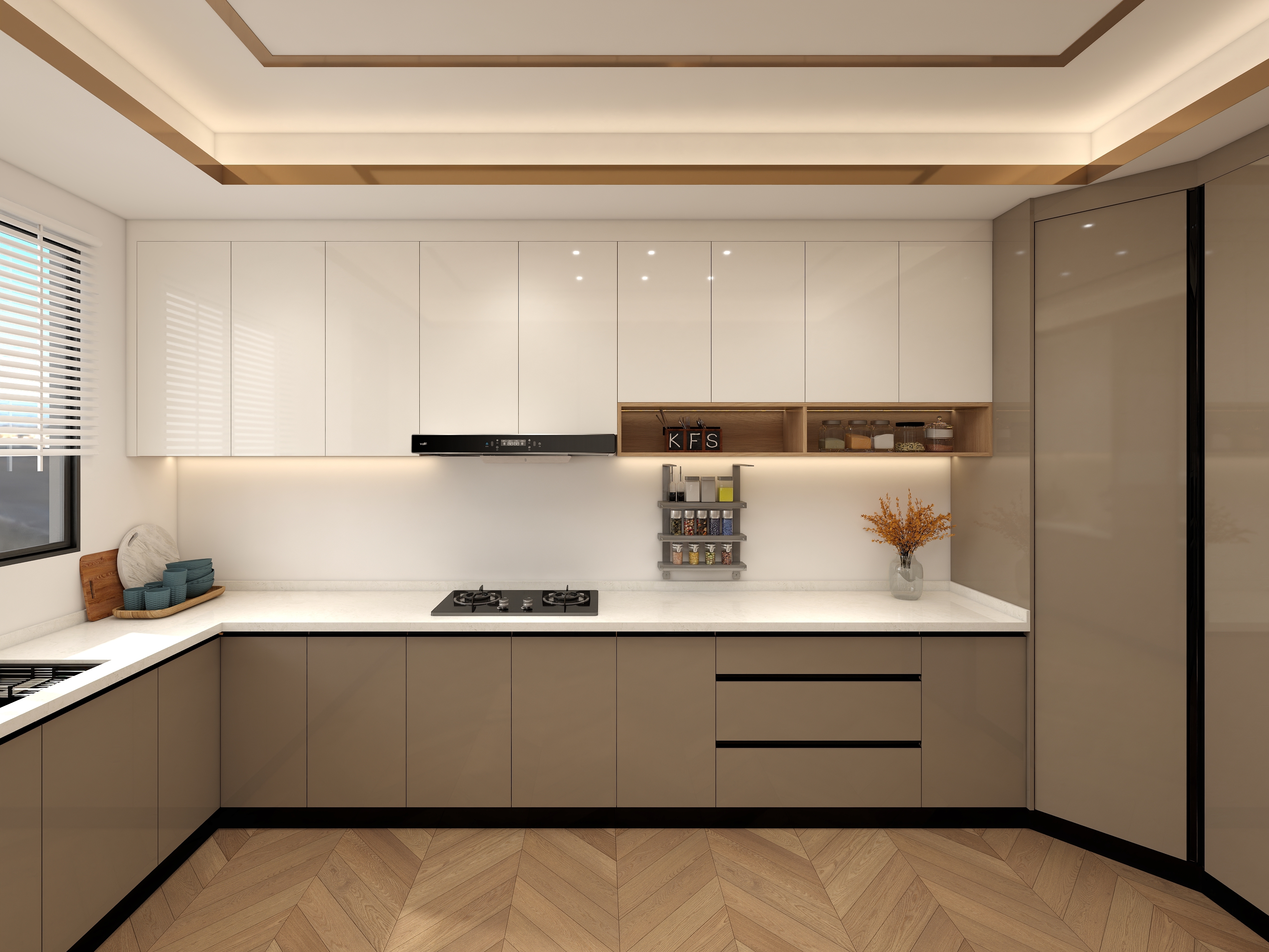 Commercial Walnut American Kitchen Cabinets Modern Smart Furniture for Home for Apartment Villa Kitchen