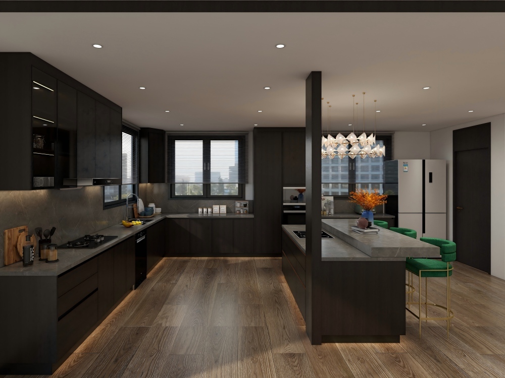Custom Modern Italy Design Eco-Friendly Kitchen Cabinets Plywood Kitchen Island Includes Hinge for Villa Use