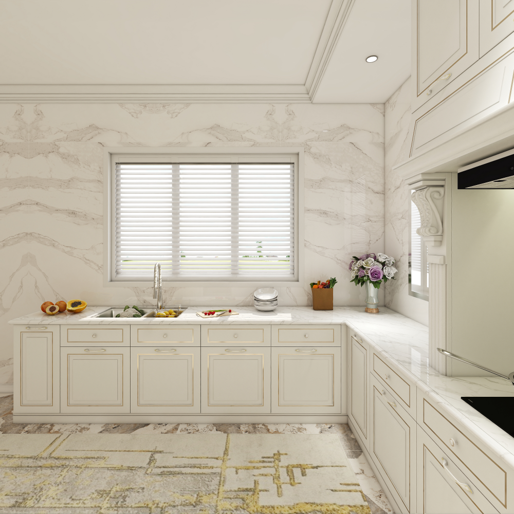 Classic Custom Solid Wood Kitchen Cabinet European Style With Built-in oven U-Shape Cabinet