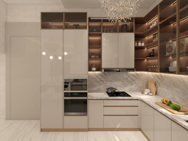 Custom Wooden Kitchen Cabinet Furniture Design Modern Style Handless Kitchen Cabinets with Pull-out Basket Design