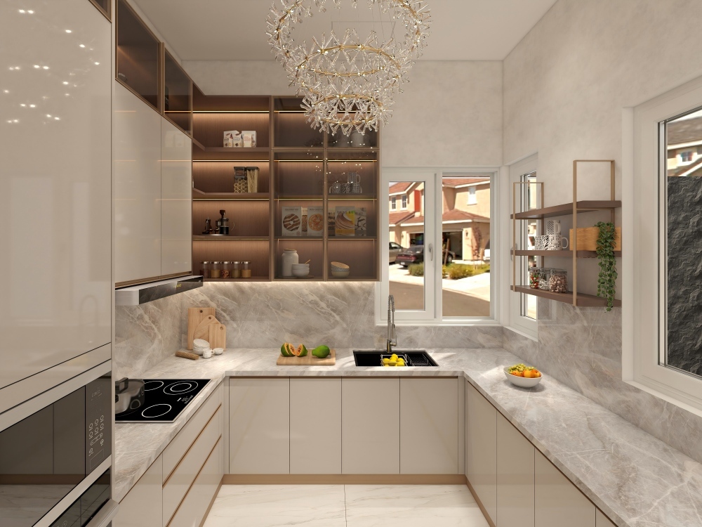 Custom Wooden Kitchen Cabinet Furniture Design Modern Style Handless Kitchen Cabinets with Pull-out Basket Design