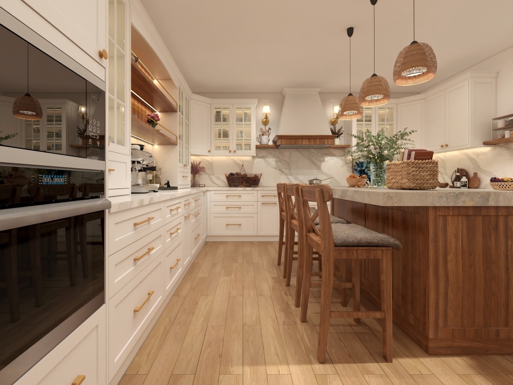 American Country Style High-end Affordable Custom Furniture Full White Shaker Design Big Kitchen Cabinet Set from China