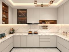 Modern Solid Wood and Melamine Kitchen Cabinets with Island, Economical Luxury Design Furniture Sets from China