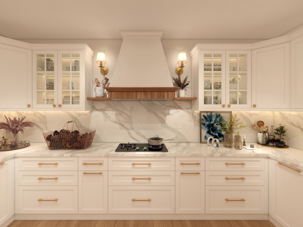 American Country Style High-end Affordable Custom Furniture Full White Shaker Design Big Kitchen Cabinet Set from China