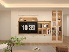 Modern Wall-to-Wall TV Stand, Plywood Cabinet with Painted Finish Doors for Living Room