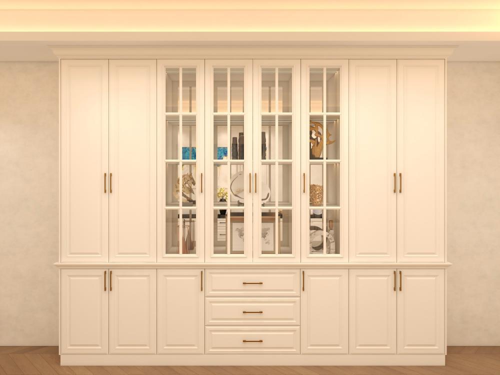 Soft-Touch Lacquer Bookcase, Plywood Frame, Roman Columns, Crown Molding Top Luxury Display Unit