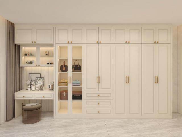 Modular Walk-in Wardrobe With Dressing table, Customizable Shelving and Hanging Units Large Storage Cabinet for Bedroom