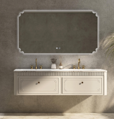 Solid Wood Floating Bathroom Vanity with Marble Countertop and Led Smart Mirror