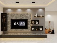 Customized Wooden Wardrobe With Aluminum Frame Modern Luxury Glass Door Slab TV Cabinet