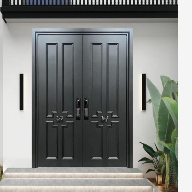 Modern Home Main Entrance Security Entry Front Doors Heavy Duty Retro Aluminium Door with Smart Lock
