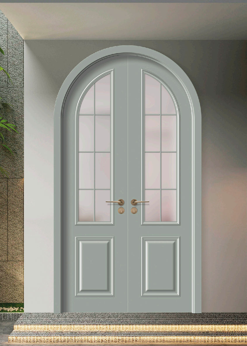 French Style Wooden Internal Door Waterproof Soundproof Double Glass Door for Luxury Villa and Hotels