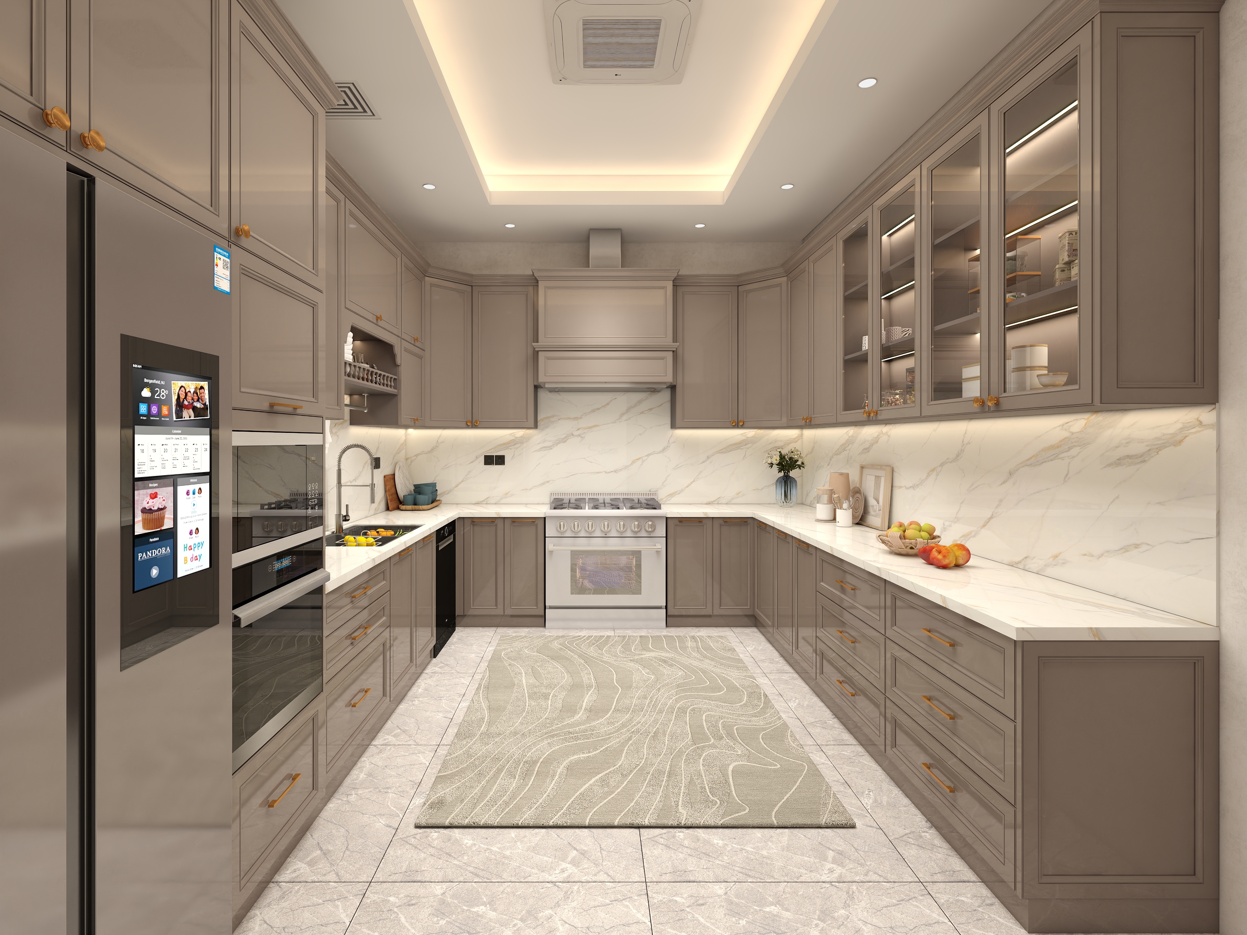 Modern Simple Matte Grey Kitchen U-shaped Kitchen Cabinets White Countertop Custom Design Decoration Whole House Customization