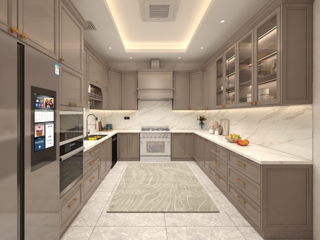 Modern Simple Matte Grey Kitchen U-shaped Kitchen Cabinets White Countertop Custom Design Decoration Whole House Customization