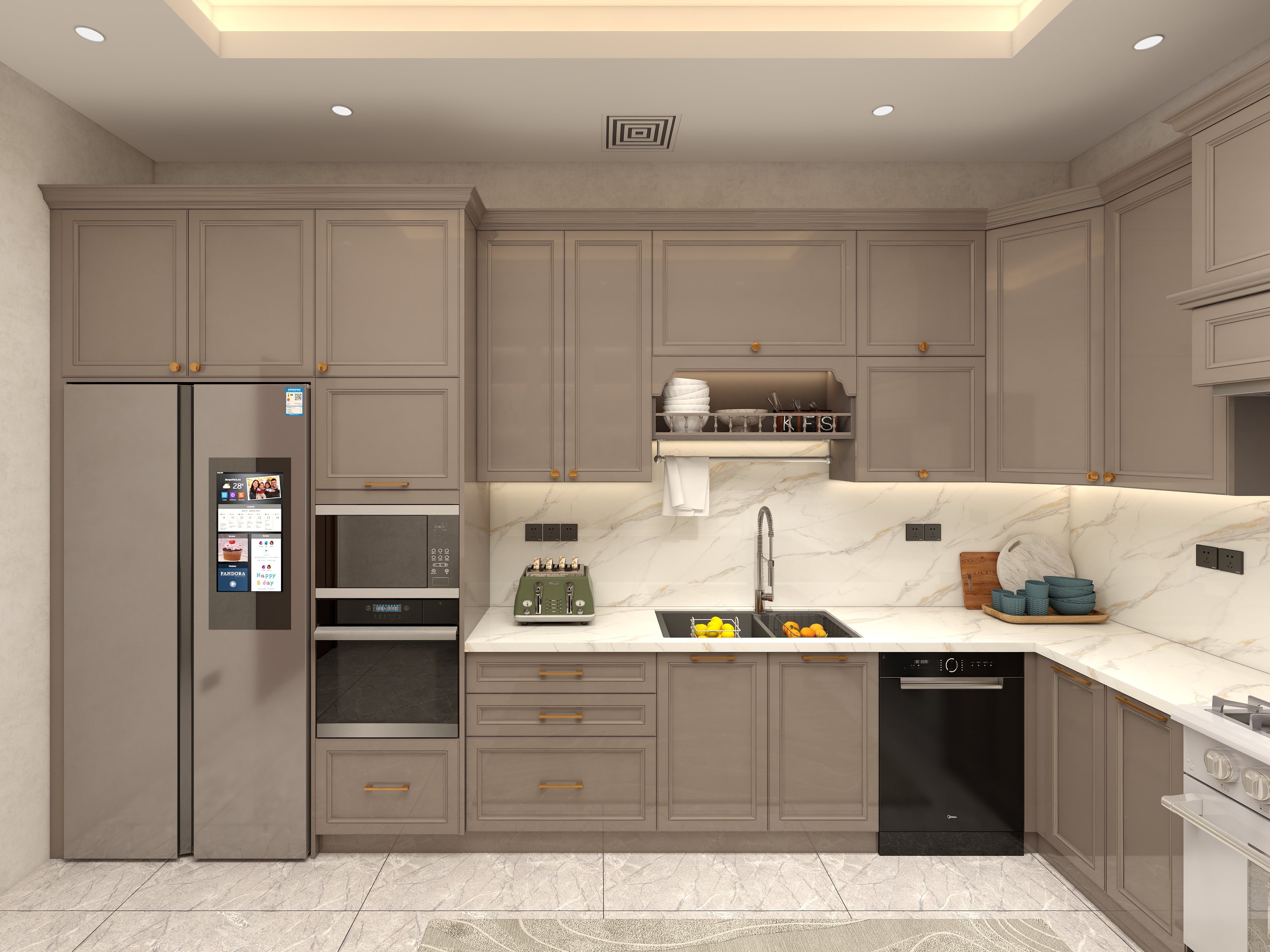 Modern Simple Matte Grey Kitchen U-shaped Kitchen Cabinets White Countertop Custom Design Decoration Whole House Customization