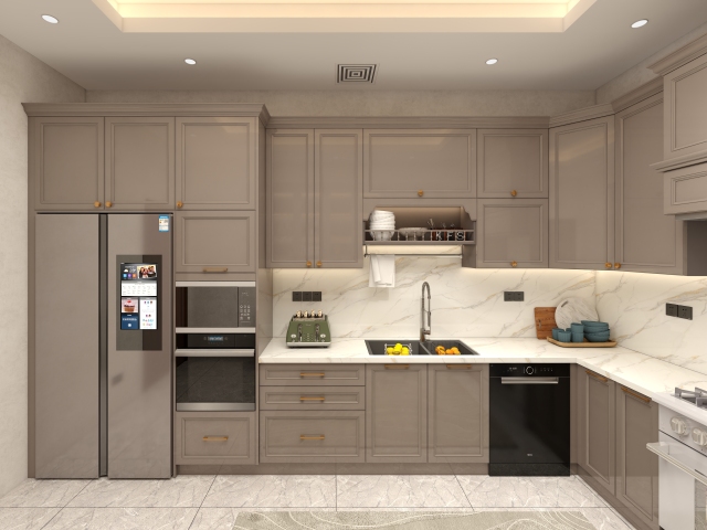 Modern Simple Matte Grey Kitchen U-shaped Kitchen Cabinets White Countertop Custom Design Decoration Whole House Customization