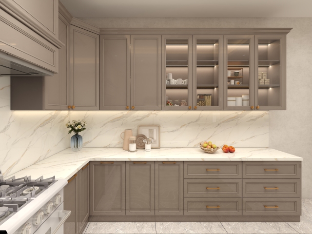 Modern Simple Matte Grey Kitchen U-shaped Kitchen Cabinets White Countertop Custom Design Decoration Whole House Customization