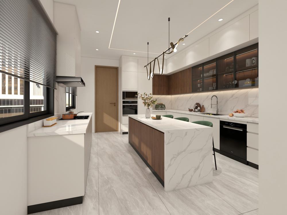 Modern Inset Free Handleless Pine Wood Eco-Friendly Water Resistant Kitchen Cabinet