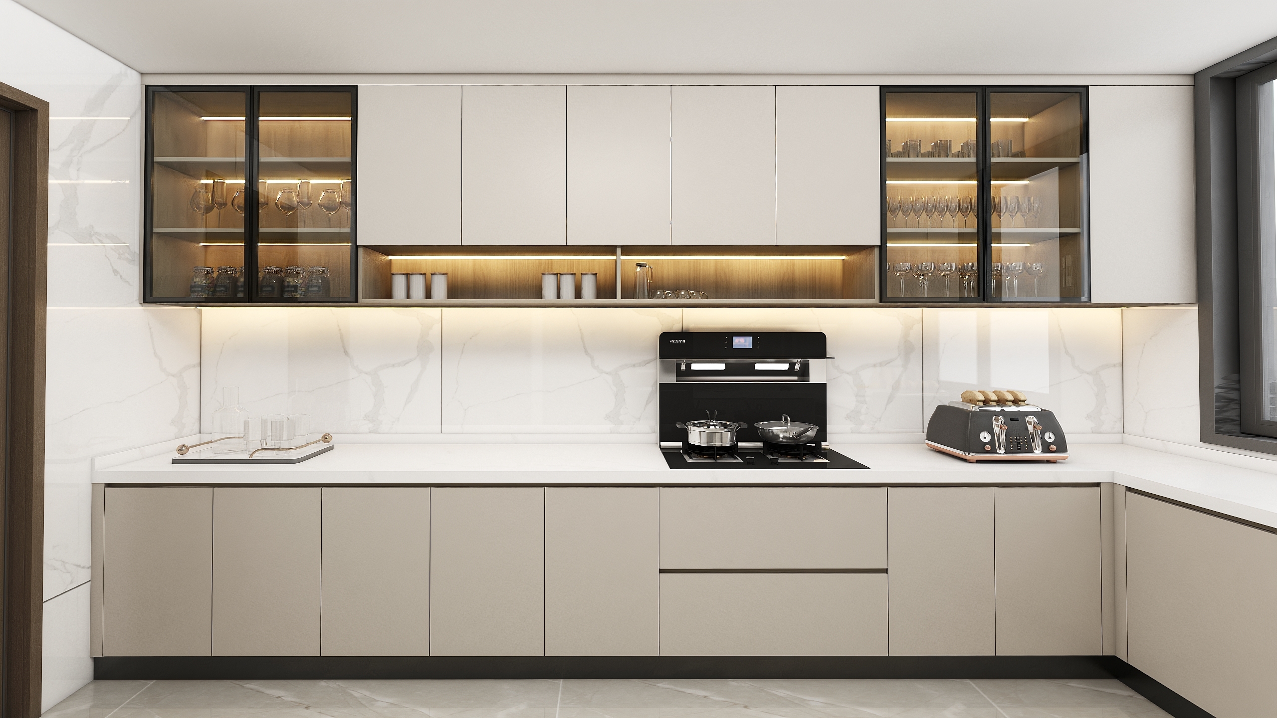 Modern Melamine Modular Kitchen Cabinet Custom Wood Luxury Waterproof Kitchen Cabinet Complete Sets Flat Pack