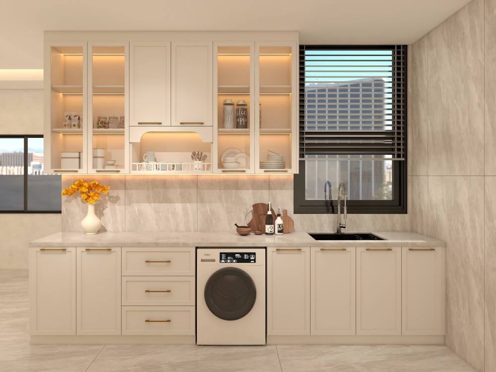 Custom Contemporary White Oak Kitchen Cabinets With MDF & Solid Wood Doors Modular Base & Wall Units L-Shape Eco-Friendly