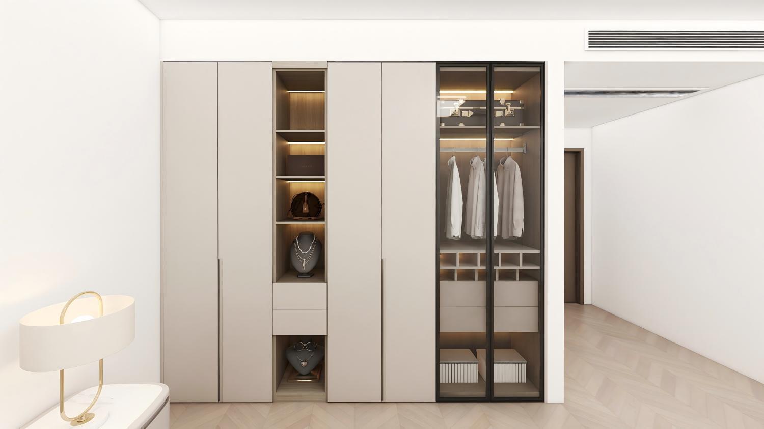 Factory Direct-sale Customizable Melamine Wardrobe for Clothes with Glass-door Drawers and Wardrobe