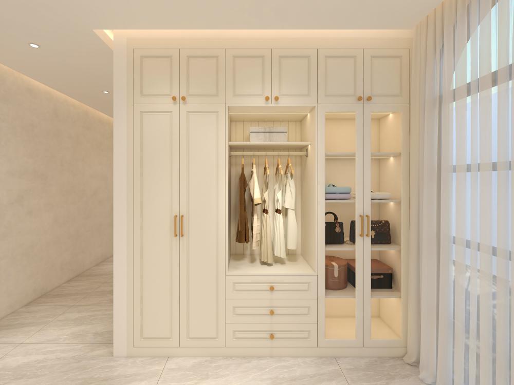 Custom Solid Oak Wood Wardrobe with Mixed Oil Finish European Style Light-Colored Full Home Customization Walk-in Closet