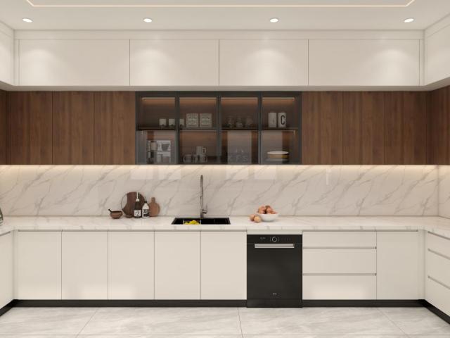 Luxury Modern Wooden Kitchen Cabinet Custom Modular Cabinetry Integrated LED Lighting Eco-Friendly Granite/Marble Sink