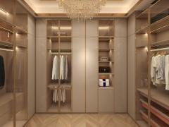 Luxury Custom Walk in Wardrobe Closet Glass Door Unit Wall with Wood Open Design for Bedroom Island Cabinets