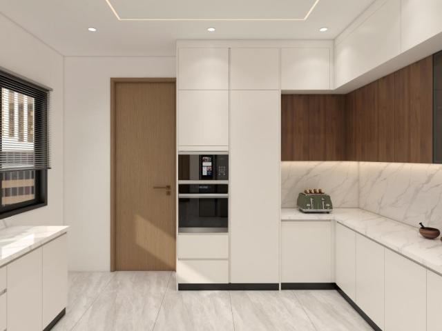 Luxury Modern Wooden Kitchen Cabinet Custom Modular Cabinetry Integrated LED Lighting Eco-Friendly Granite/Marble Sink