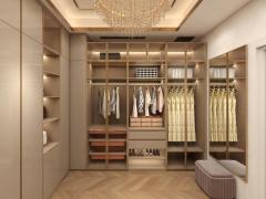 Luxury Custom Walk in Wardrobe Closet Glass Door Unit Wall with Wood Open Design for Bedroom Island Cabinets