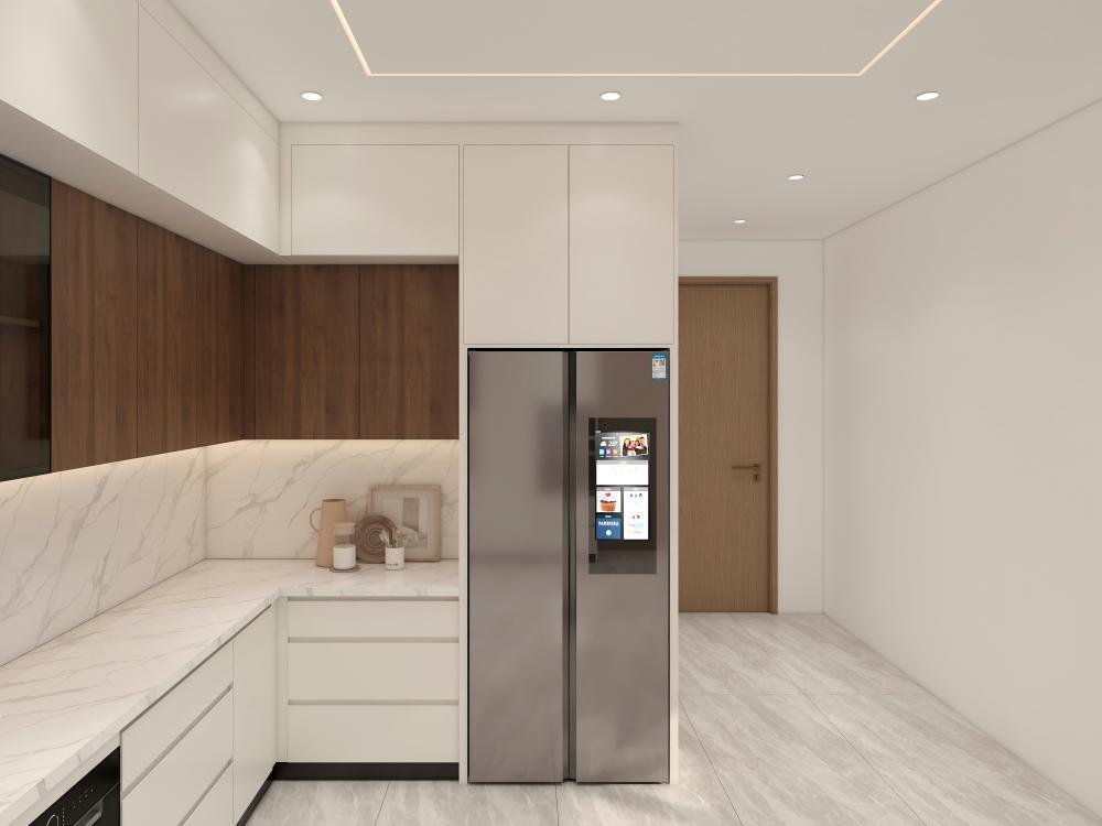 Modern Inset Free Handleless Pine Wood Eco-Friendly Water Resistant Kitchen Cabinet
