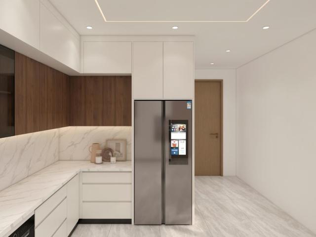 Modern Inset Free Handleless Pine Wood Eco-Friendly Water Resistant Kitchen Cabinet