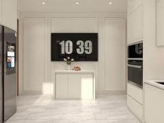 Custom Cream White U Shaped Kitchen Cabinets With Gold Handles Window Sink Corner Cooktop Worktop And Drawer Storage