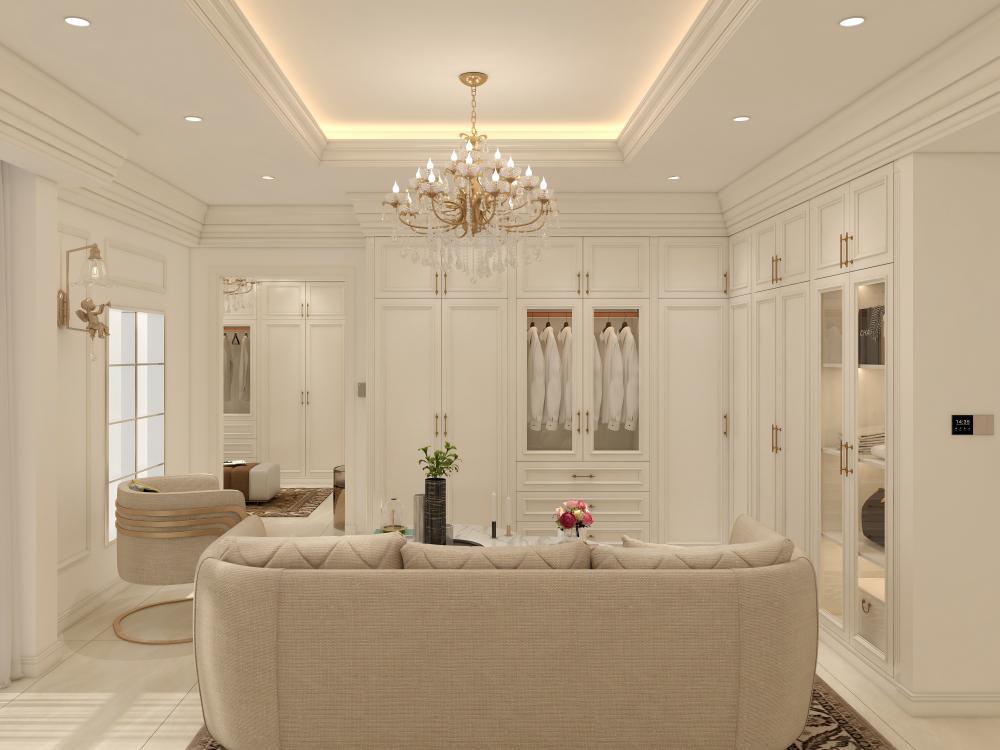 Custom Classic European Luxury White Open Wardrobe Cloakroom