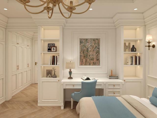 Classic European Luxury White Wardrobe Kids Room Closet Wardrobe with Dressing Table and Study Table