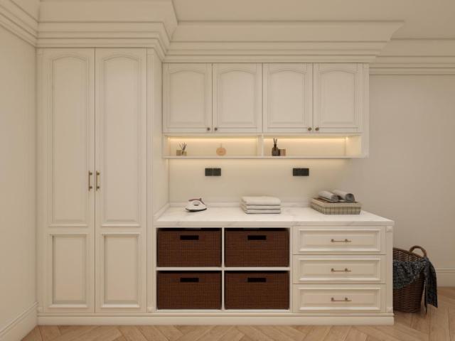 Wood Shaker Laundry Room Cabinets for American Apartment | Custom Storage Cabinet | Wooden Cabinet