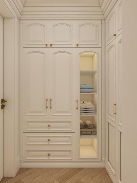 Classic Vintage Wooden Bedroom Wardrobe Custom Closet Cabinet with Elegant Design for Home Villa