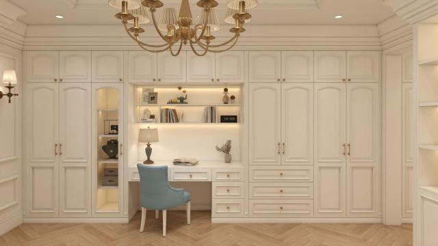 Classic European Luxury White Wardrobe Kids Room Closet Wardrobe with Dressing Table and Study Table
