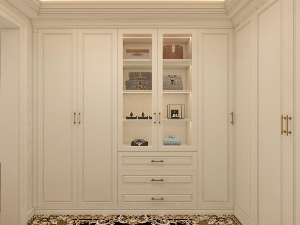 Classic Carved Solid Wood Custom Walk in Closet Luxury Villa Dressing Room Wardrobe Multi-functional Cabinets